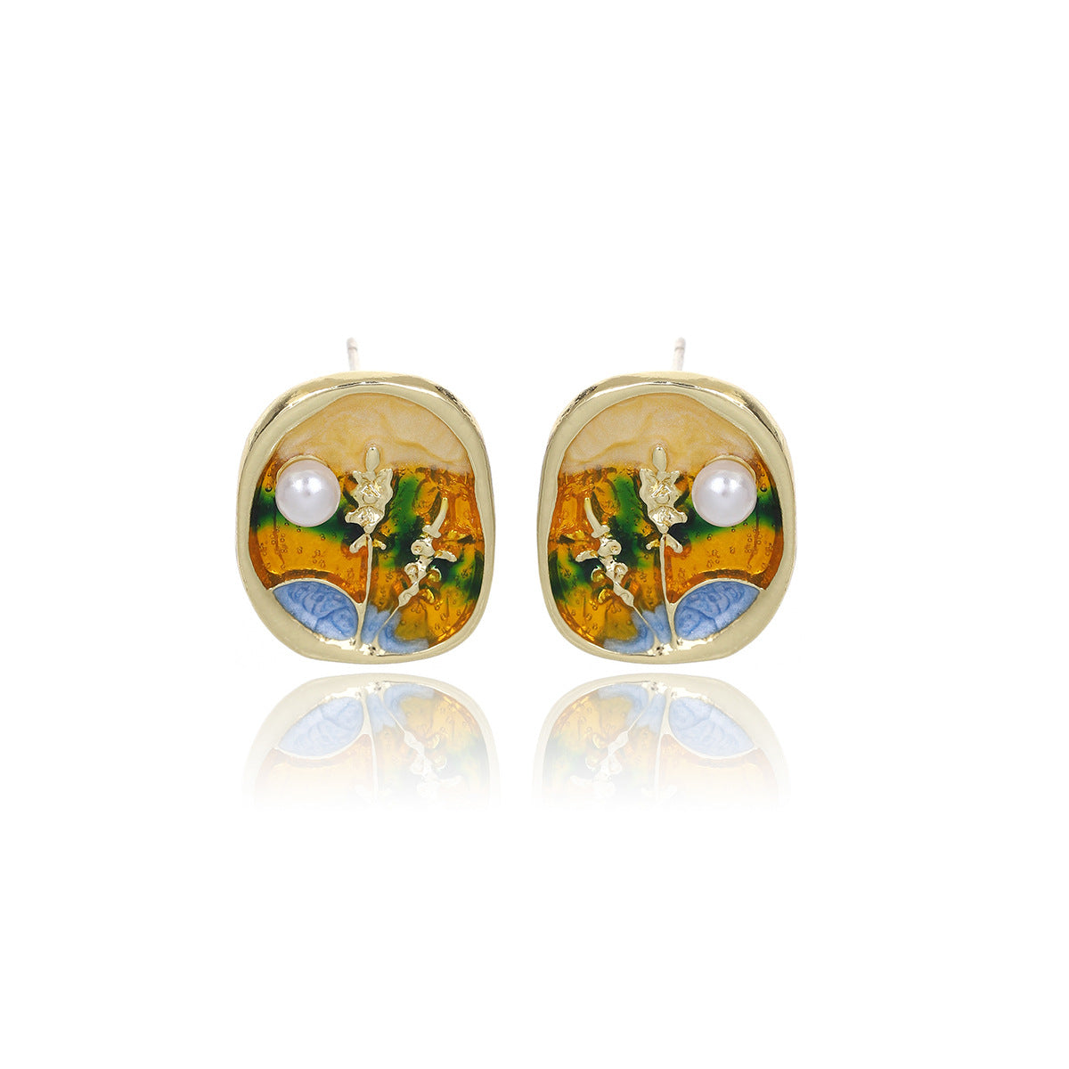 Wholesale Silver Needle French Retro Art Oil Painting Wheat Ear Earrings